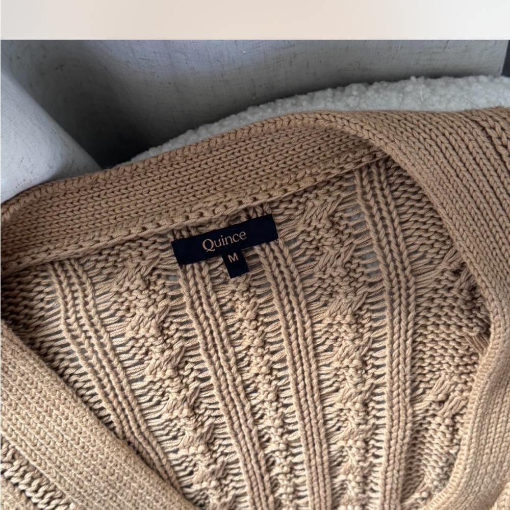 Quince Cable Knit Cardigan in Camel - Picture 2 of 2